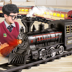 Electric Small Train Track Car Simulation Retro Steam Train Model Children High-Speed Train Toy Boy Set for Gift