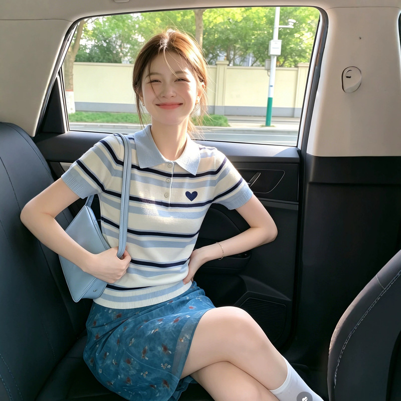 Plus-Size Summer Polo Knit Shirt with Stripes, Slim-Fit, Sweet Heart Design, Casual Short-Sleeve Top A11964 Plus-Size Summer Polo Knit Shirt with Stripes, Slim-Fit, Sweet Heart Design, Casual Short-Sleeve Top A11964