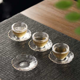 日式小托盘手工加厚耐热玻璃杯托杯垫百搭透明茶托功夫茶具杯碟