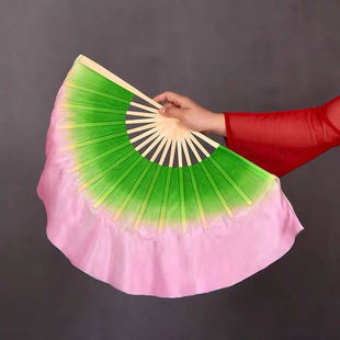 [Free Shipping] Double-Sided Fan Dance Fan Light Green Pink Gradient Silk Fan Classical Dance Large Yangko Dance Jiaozhou Yangko