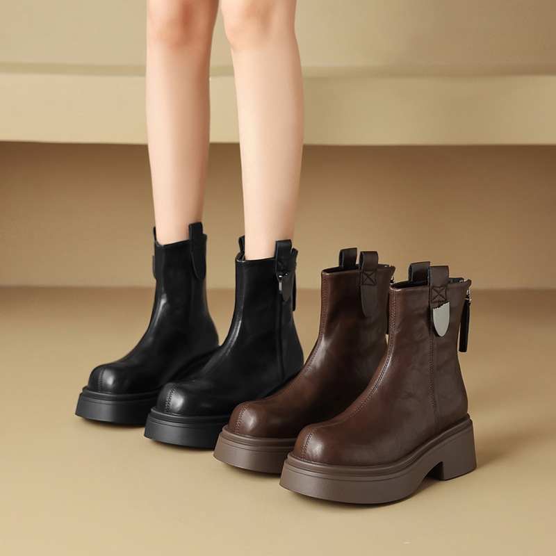 Bottines ZHR à semelle épaisse pour femme, collection automne-hiver 2025, style britannique, doublure polaire, fines et légères._voghion.com