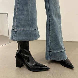 Pointed Toe Short Boots for Women New 2025 Autumn and Winter Women's Boots High Heels Short Boots Niche Design Slim Boots Thick Heel Boots