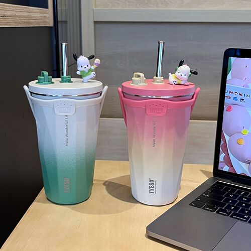 Tyeso New Insulated Cup with Gradient Color and Straw, Suitable for Both Men and Women, High-Aesthetic Simple Design, Tyeso Ice-Busting Cold Coffee Cup