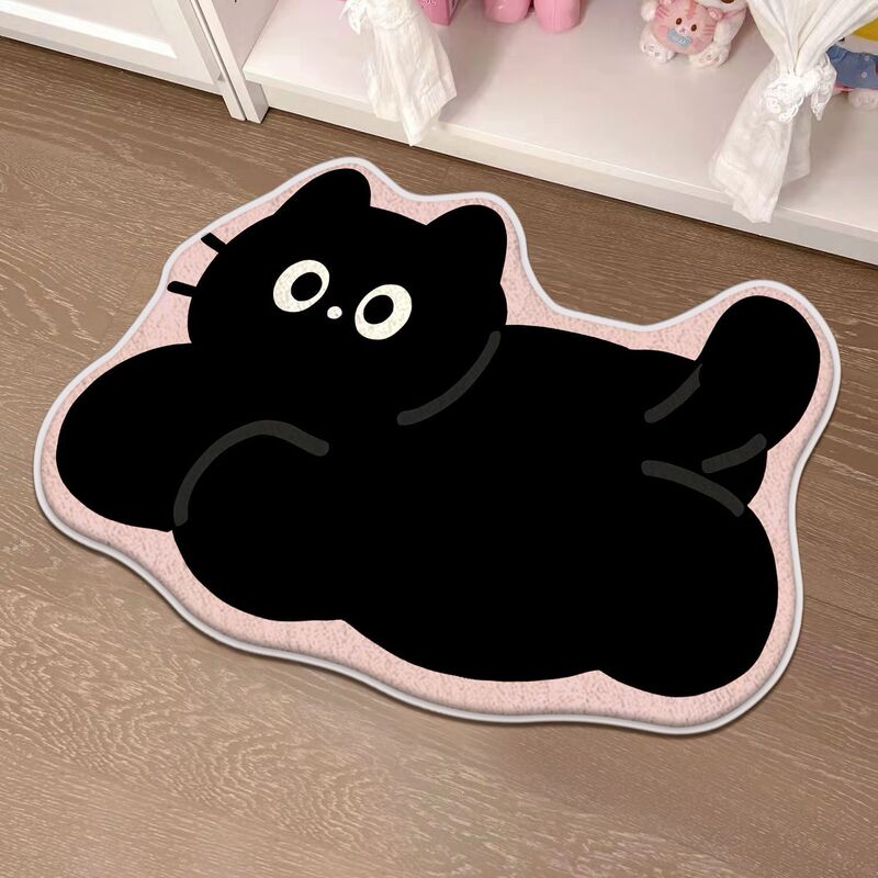 漫画の子猫の特殊な形のフロアマット、家の玄関ホールの汚れにくいドアマット、リビングルームのソファ、お手入れが簡単な装飾フットマット|undefined
