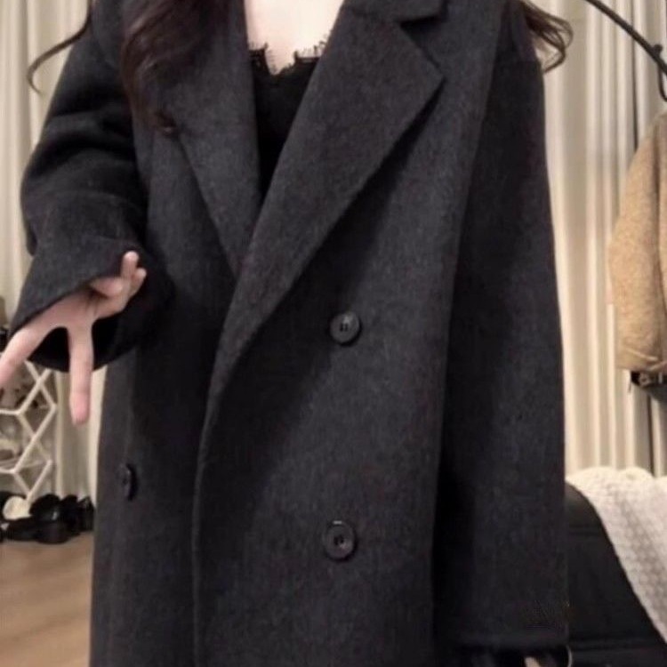 感毛呢外套呢子大衣女秋冬新款加绒加厚赫本风中长款小个子女|undefined