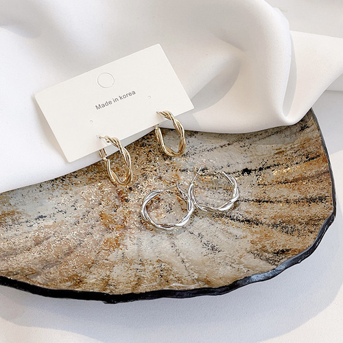 Twist hoop earrings, temperament, high-end, Internet celebrity earrings, female personality,  new cool style Internet celebrity earrings