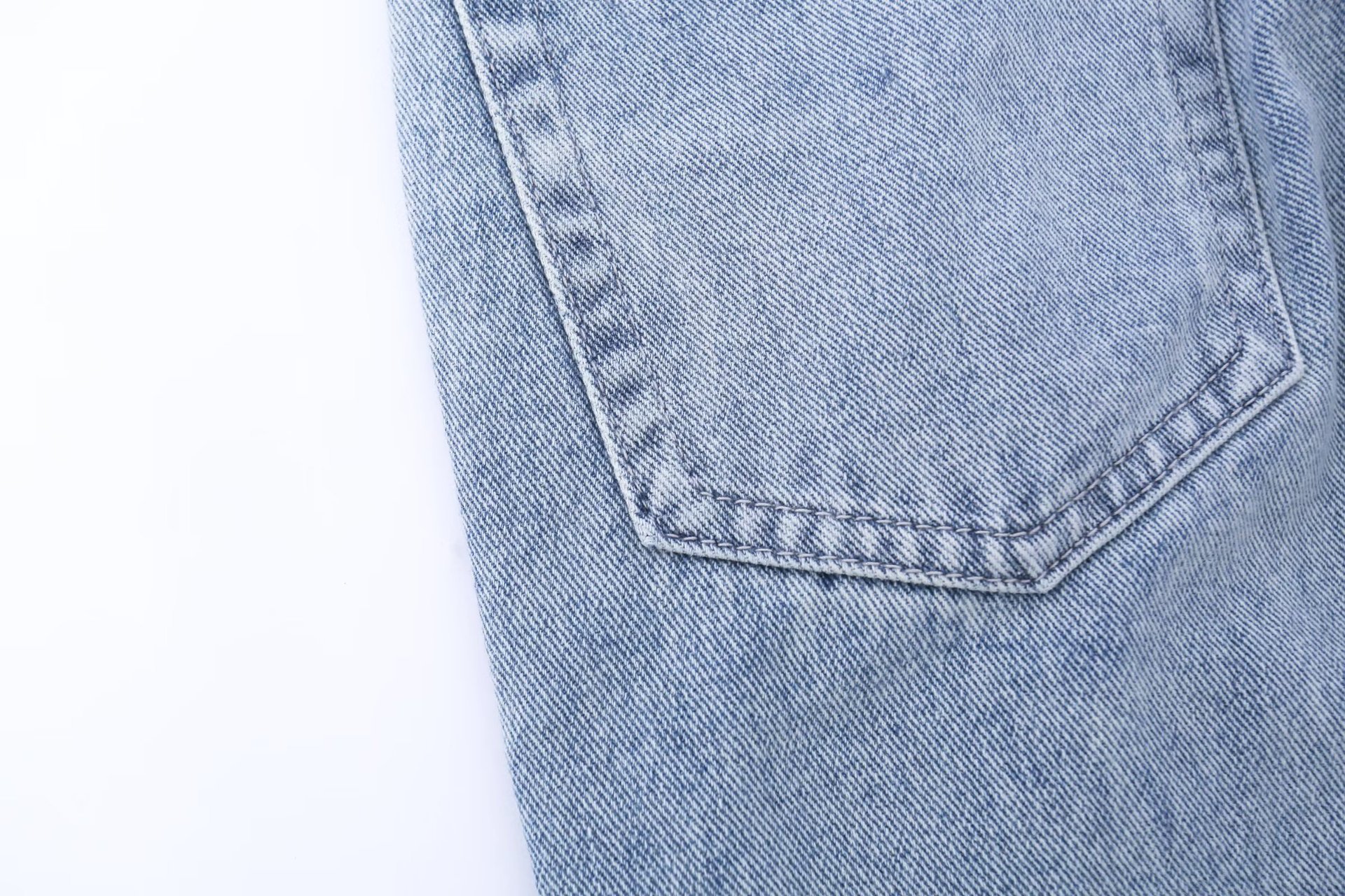 American Style Simple Vintage Color Block Denim Pants Loose Street Washed Frayed Flared Jeans_mkmklike.com