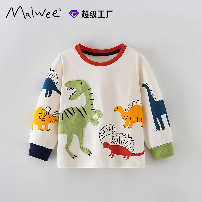Malwee transfronterizo camiseta de niño otoño y invierno nuevo estilo europeo y americano para niños de cuello redondo impresión camiseta legging casual ropa infantil