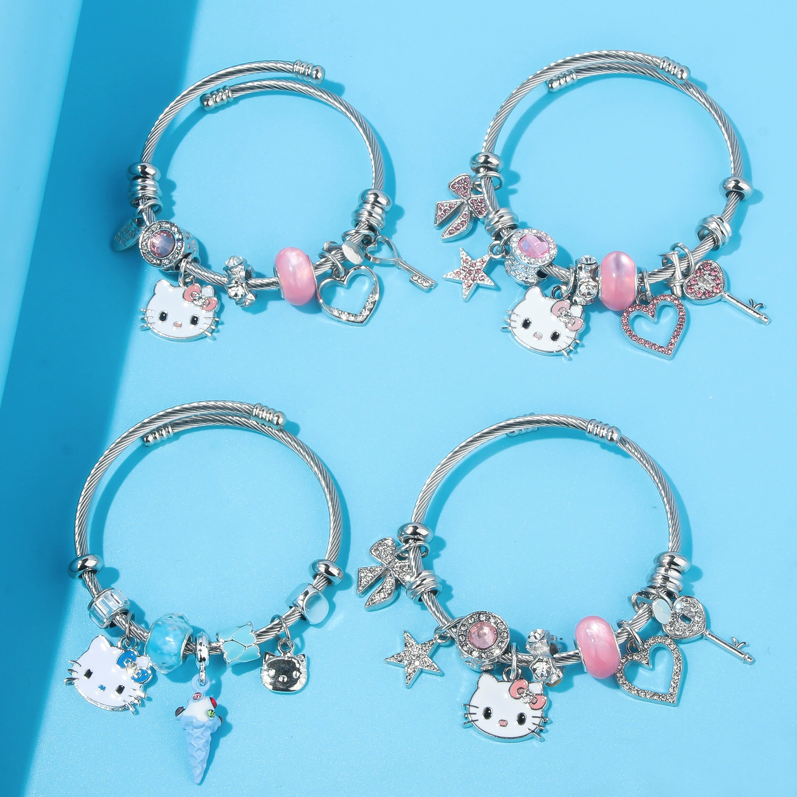 Набор браслета и брелока (Hello Kitty) с подвеской-бантиком, милые мультяшные подвески, assorted colors