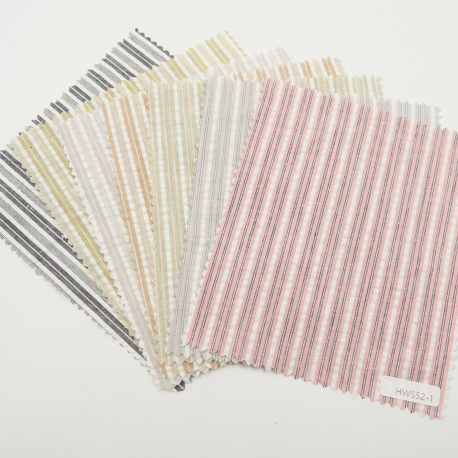 快速小批量 小清新粉绿涤棉条纹泡泡布 女童连衣裙短裙面料