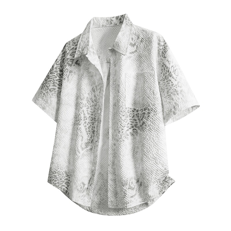 Cross-Border Wholesale Puff-Print Leopard Print Shirt for Men, Summer American-Style Trendy Brand Short-Sleeve Shirt, New Summer Loose-Fit Shirt