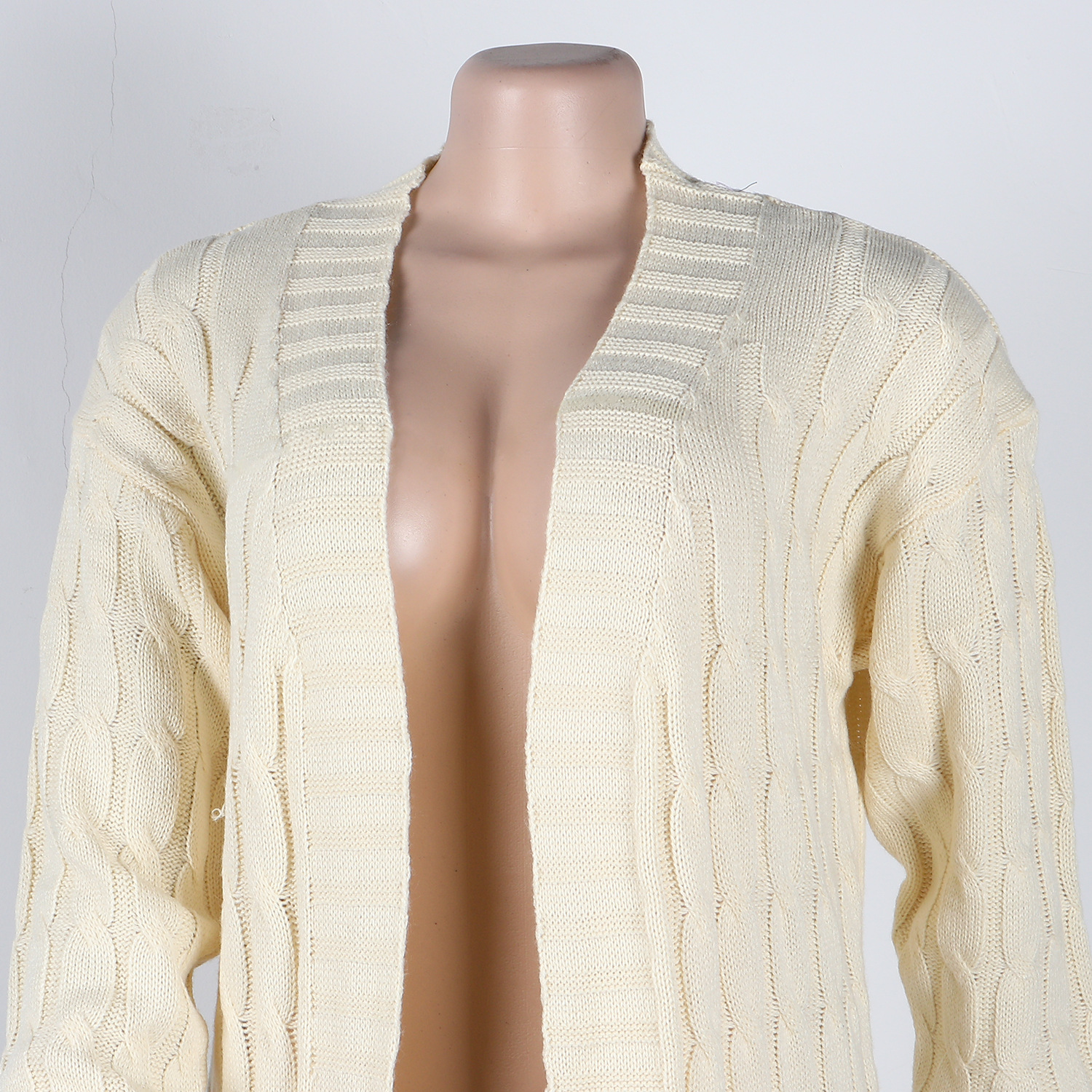 Damen Strickjacke Lang Aus Grobstrick In Unifarben Wintermantel_voghion.com
