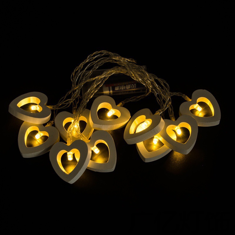 In stock led wooden peach heart love shape light string Korean style indoor holiday decoration small color light battery box String Light