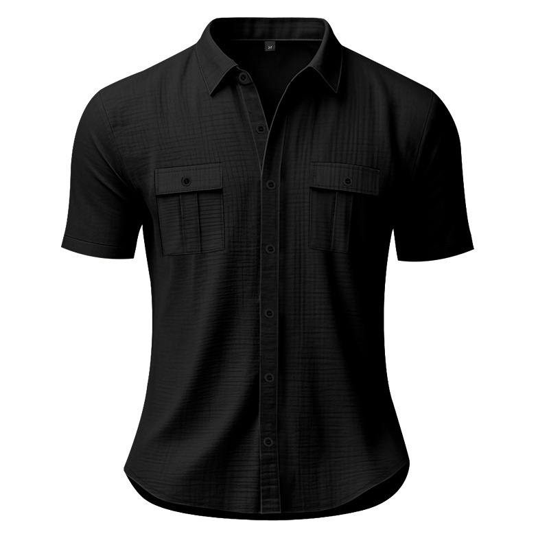 Men's Summer Beach Breathable Casual Linen Multi Pocket Buttoned Workwear Short Sleeved Shirt_voghion.com