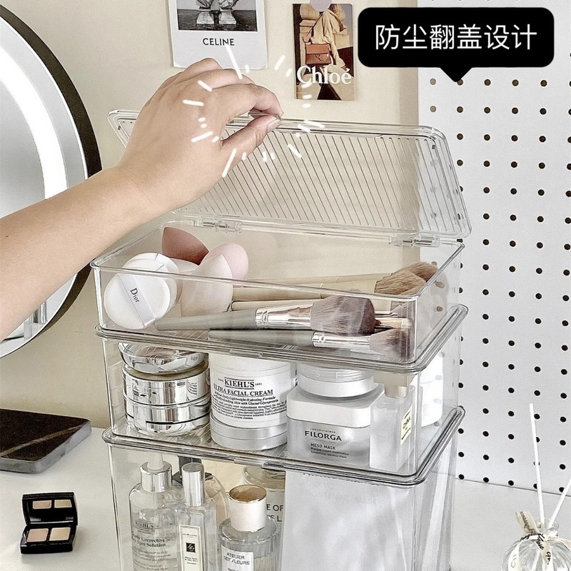 桌面收纳盒梳妆台化妆品面膜整理盒透明盒子家用化妆刷粉扑储物盒|undefined