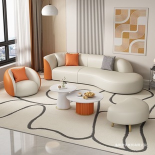 Net Celebrant Cat Claw Technology Leather Sofa Small Apartment Rental House Living Room Curved Small Sofa Bridal Shop Office Homestay