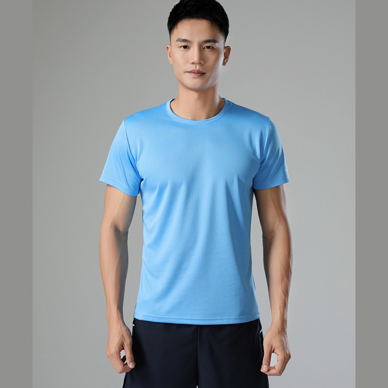 Camiseta deportiva unisex de manga corta de secado rápido para exteriores, con cuello redondo y estampado de logotipo para grupos y empresas, ideal para exportación transfronteriza.