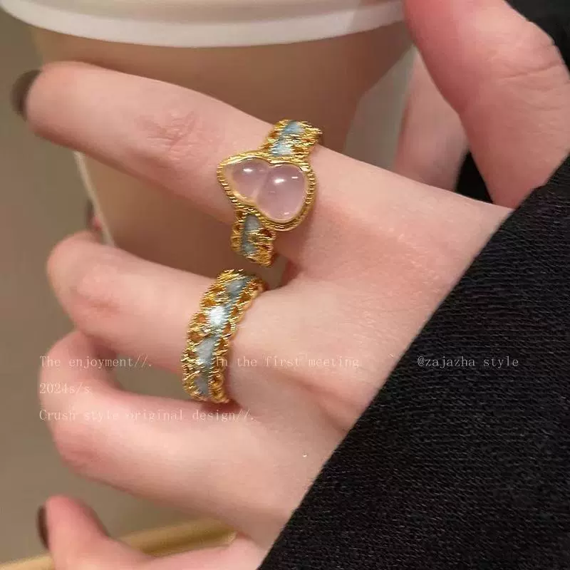 国风新中式滴釉蕾丝花边葫芦戒指女小众感食指戒气质国风指环