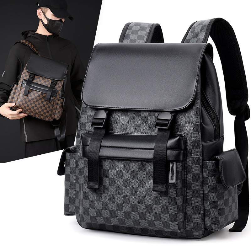 Trendy Pattern Pu Leather Backpack for Boys, Junior High School Students, Casual Schoolbags, Korean Style Travel Computer Backpacks, Men's Bags
