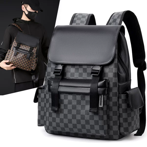 Trendy Pattern Pu Leather Backpack for Boys, Junior High School Students, Casual Schoolbags, Korean Style Travel Computer Backpacks, Men's Bags