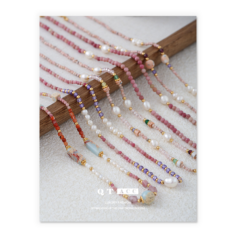 18K joyería chapada en oro de 18K europeo y americano de la moda de nicho suave temperamento Piedra Natural perla real ins collar de cuentas joyería para las mujeres