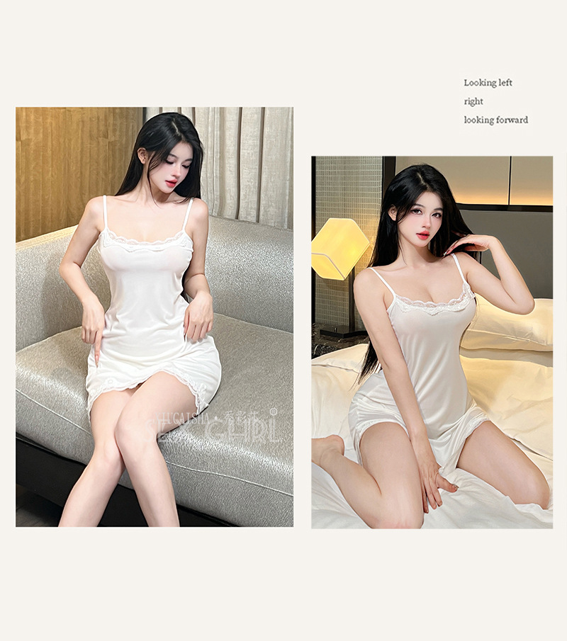 Xiuaisha Lace Suspender Skirt Pajama Set – Sheer Babydoll Style, One Size, Black — detail image 11