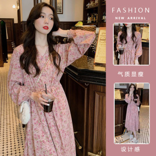 2025 in stock Spring Breastfeeding Dress Sweet Collar Lace-up Pink Floral dress Dress Mid-length Breastfeeding Dress