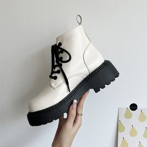 马丁靴女薄款英伦风机车系带小个子厚底春秋百搭显瘦短靴子ins潮