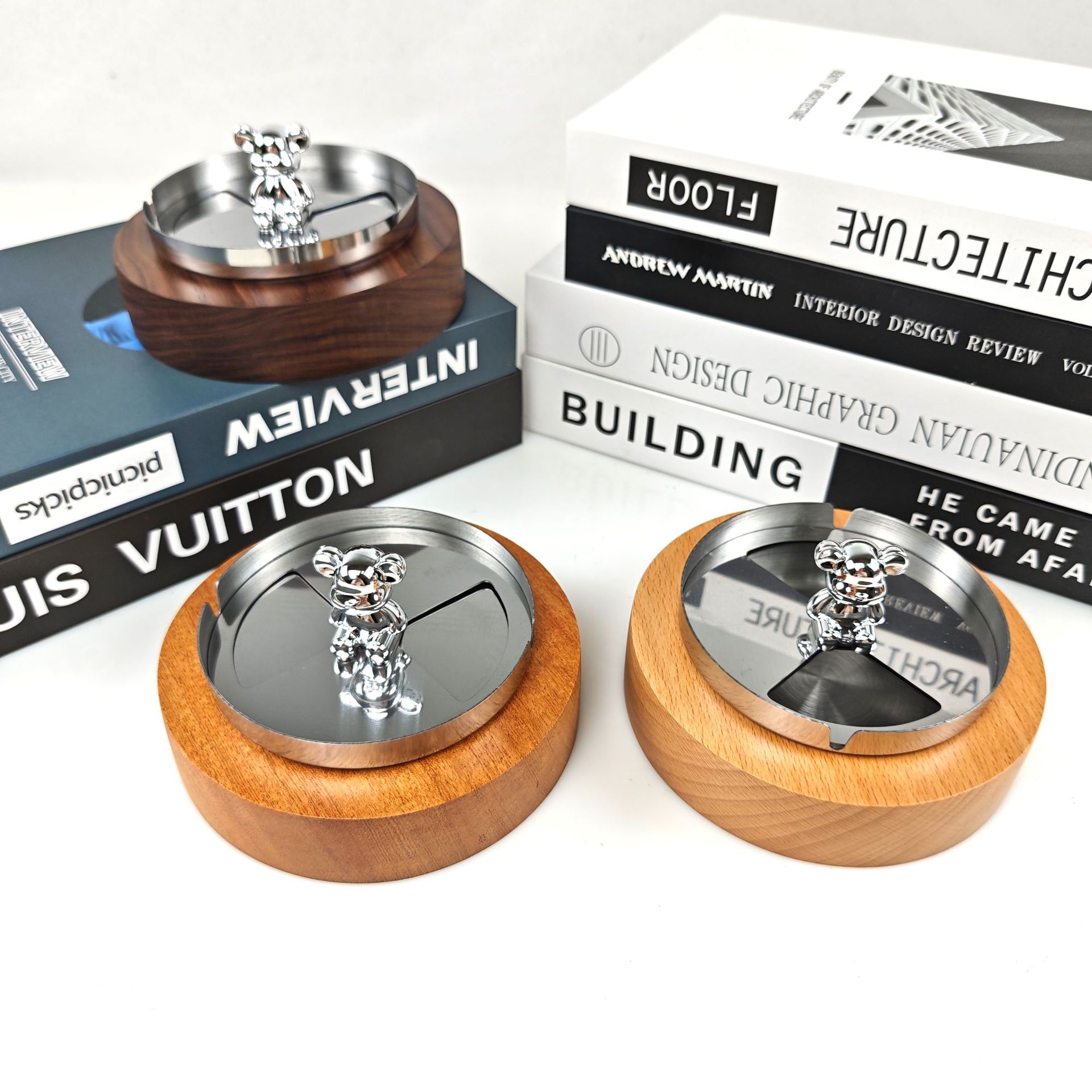 Ceniciero giratorio de nuez negra creativo para el hogar sala de estar de hotel sala de reuniones de cigarrillos adornos regalos de madera