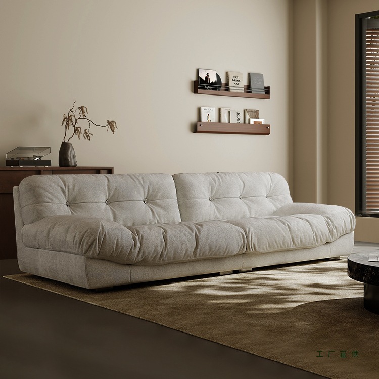 Cream Cloud Fabric Sofa Modern Simple Large and Small Apartment Straight Sofa Living Room 2025 Leather Sofa