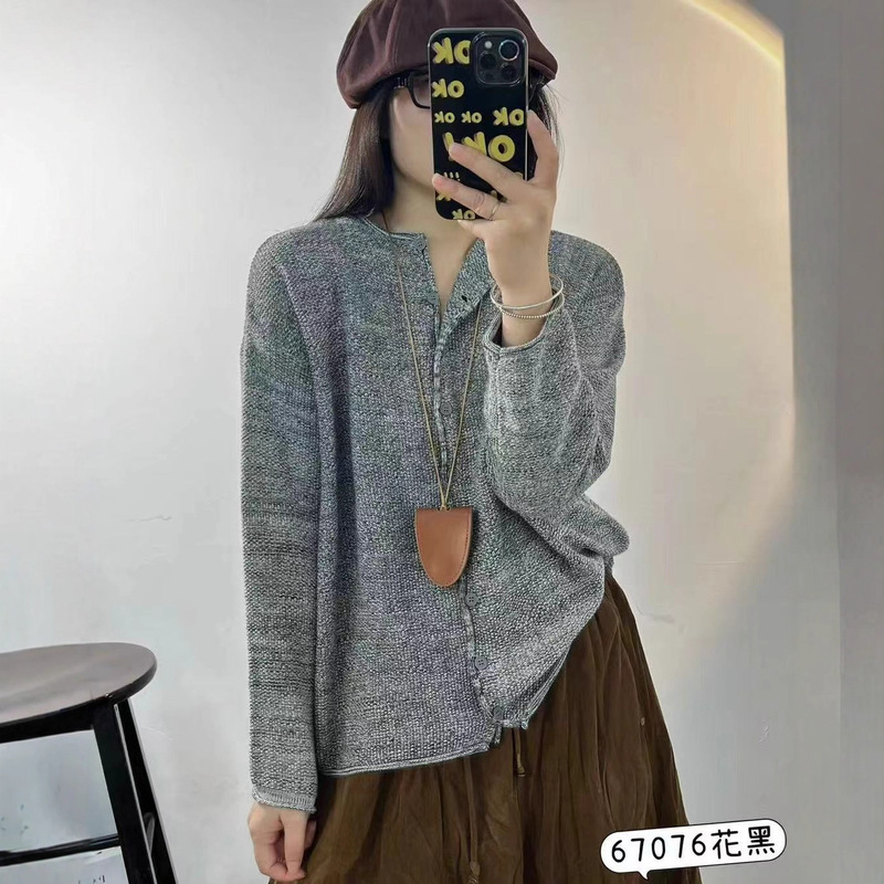 长袖针织开衫 2025秋季新款 时尚单排扣宽松休闲上衣女外套67076|undefined