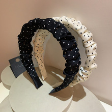 韩国新款高颅顶发箍波点褶皱洗脸压发发卡小香风宽边显脸小头箍女