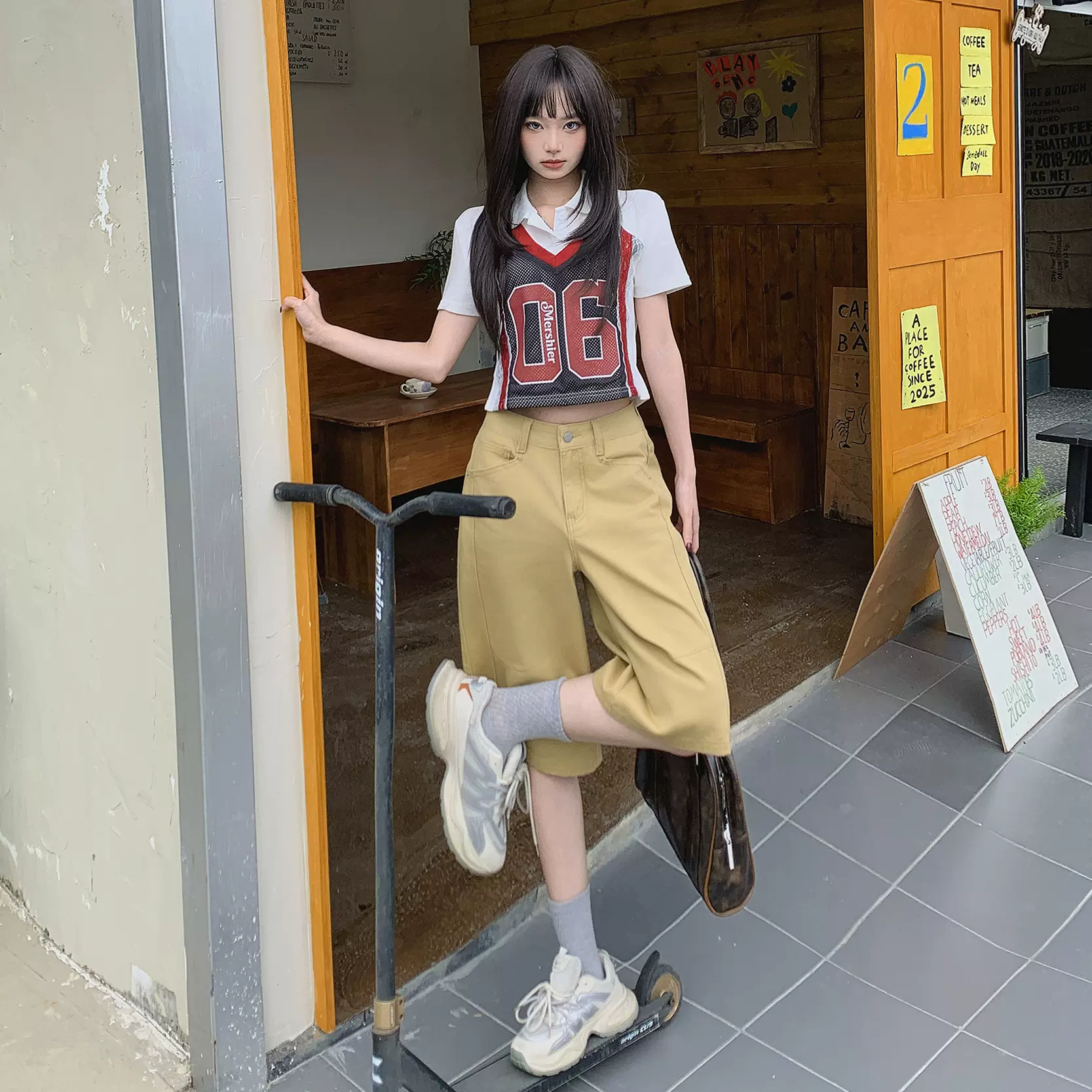 美式复古港风宽松阔腿裤百搭垂感直筒七分裤小个子牛仔裤新款女