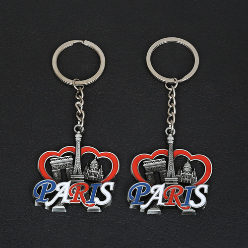 Cross-border French Paris key ring charm zinc alloy oil dripping travel commemorative car keychain