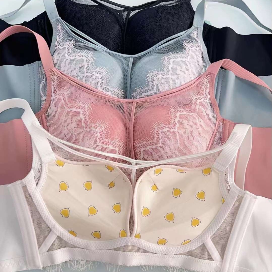 Nuevo sujetador de alta calidad de moda de encaje jacquard transpirable y cómodo ajuste lateral de pecho de cuatro botones ropa interior mujer
