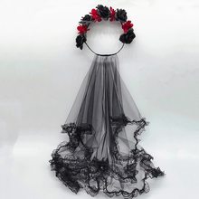 万圣节鬼新娘装扮复古黑色头纱新娘网纱哥特风婚纱头饰酷飒感女神