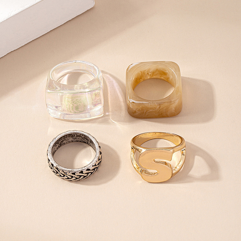 Korean Irregular Tortoiseshell Color Transparent Acrylic Frosty Resin Ring display picture 2