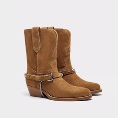 色を拭いて古いレトロな西部のカウボーイブーツの女性の秋冬の新型のスリーブの本革のブーツの茶色の騎士の靴の女性のブーツをします。