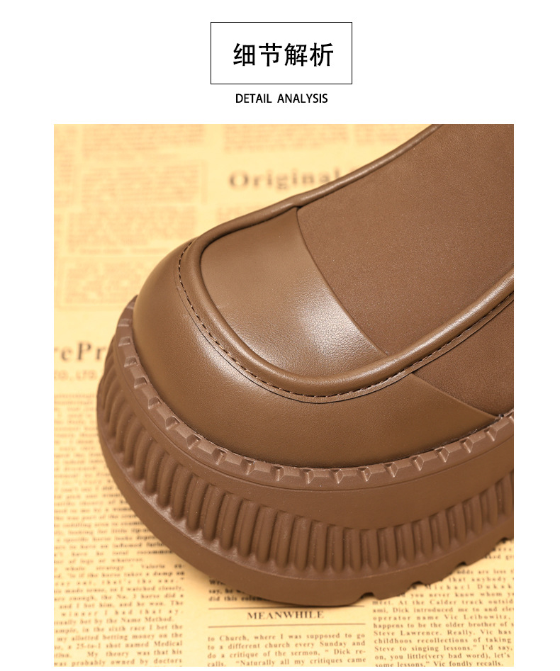 Boot Chelsea cổ thun đế dày tăng chiều cao nữ — Màu kaki lót nhung chi tiết 10