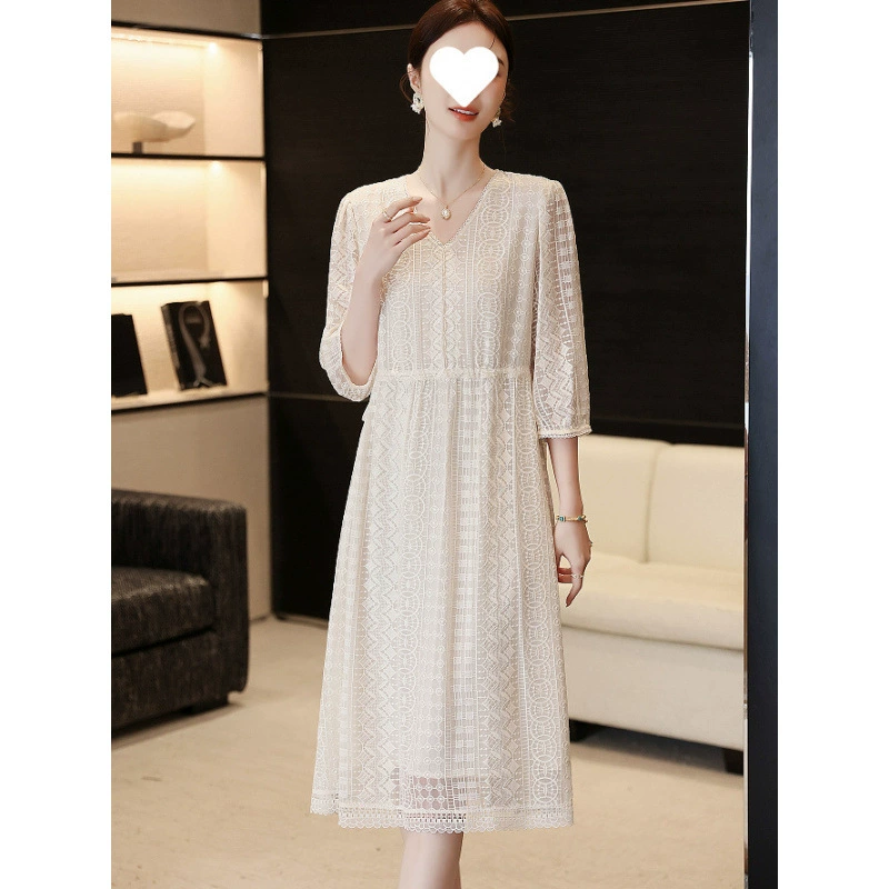 Летнее платье из шёлка Ханчжоу 2025 года, вышитое шёлком, средней длины, элегантное, стройнящее, классическое, из тутового шёлка.