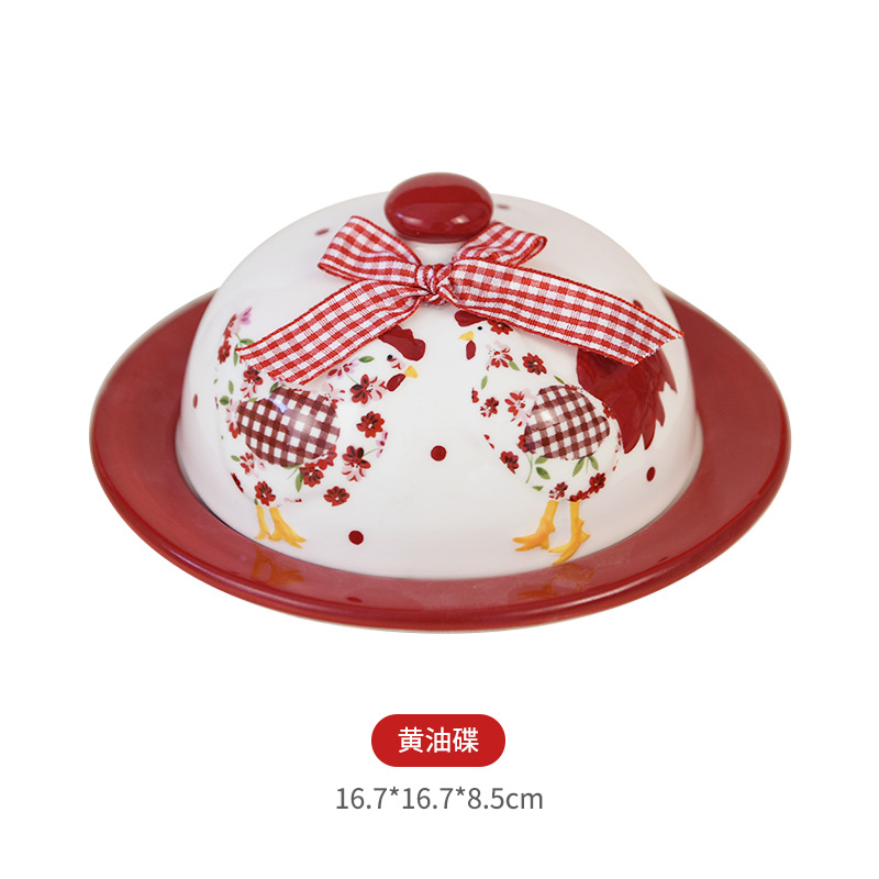 Ins Red floral pollo tazón plato taza conjunto tridimensional alivio vajilla creativo occidental postre plato de cerámica al por mayor
