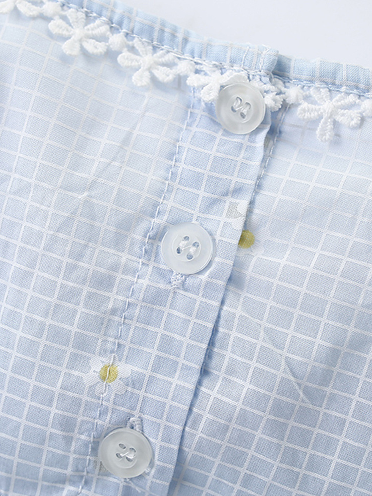 Malwee vestido de niña de verano nuevo vestido de cuello redondo de cuadrícula falda de manga corta europea y americana falda de princesa para niños de mediana edad