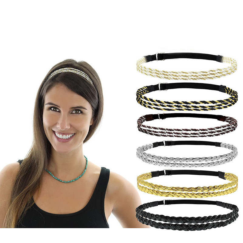 Adjustable Elastic Braided Headband Double Braided Three Strands Twisted Gold Silver Hippie Style Hair Accessories Spot