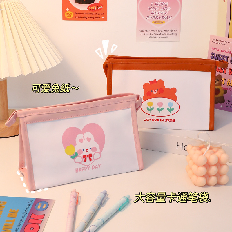 Caja de lápiz a cuadros de tablero de dibujos animados lindo simple bolsa de almacenamiento de gran capacidad para estudiantes bolsa de cosméticos de viaje portátil al por mayor