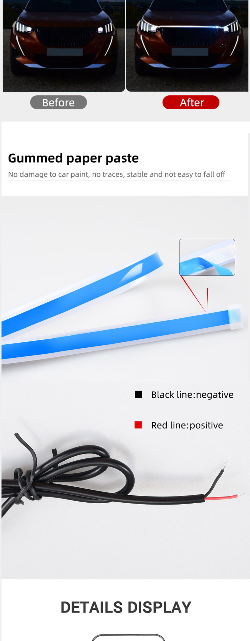 Hot-selling modified through daytime running light cover lamp led car super bright light guide strip magic color Machine cover atmosphere lamp