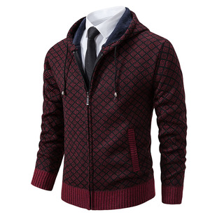 Amazon New 2023 autumn men's knitwear youth casual coat hooded slim business thickened sweater