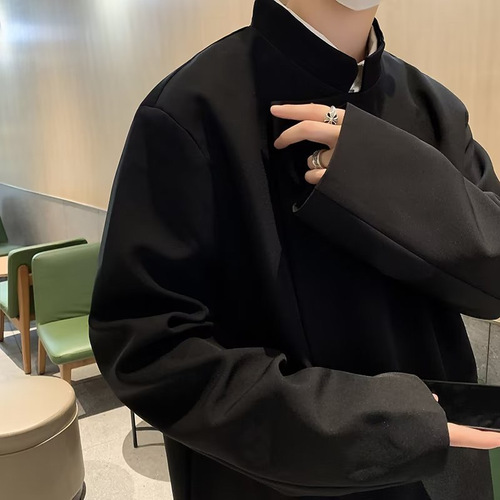 Autumn Korean Business Metal Button Decorated Men's Asymmetrical Design Sense Minority Western Suit Jacket Chinese Style