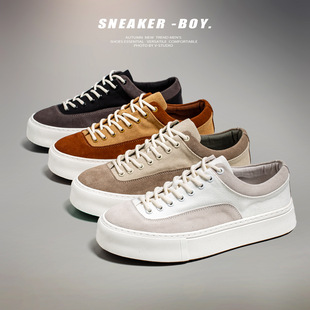 3011 Sneakers Men's 2023 Spring New Velvet Leather Low-top Shallow White Shoes Campus All-match Wide-leg Skateboard Shoes