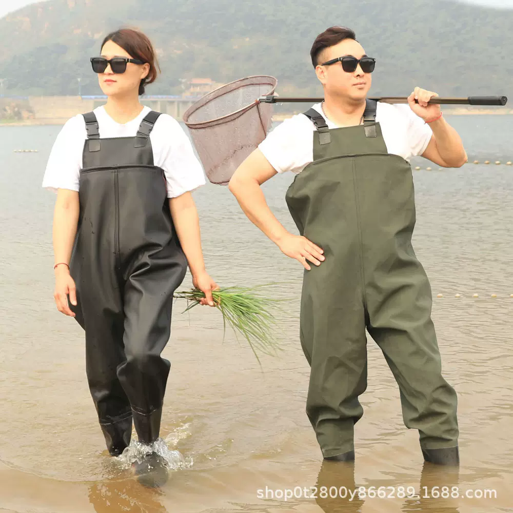定制连体背带下水裤养殖雨衣套装加厚防水雨鞋雨裤男钓鱼裤捕鱼服
