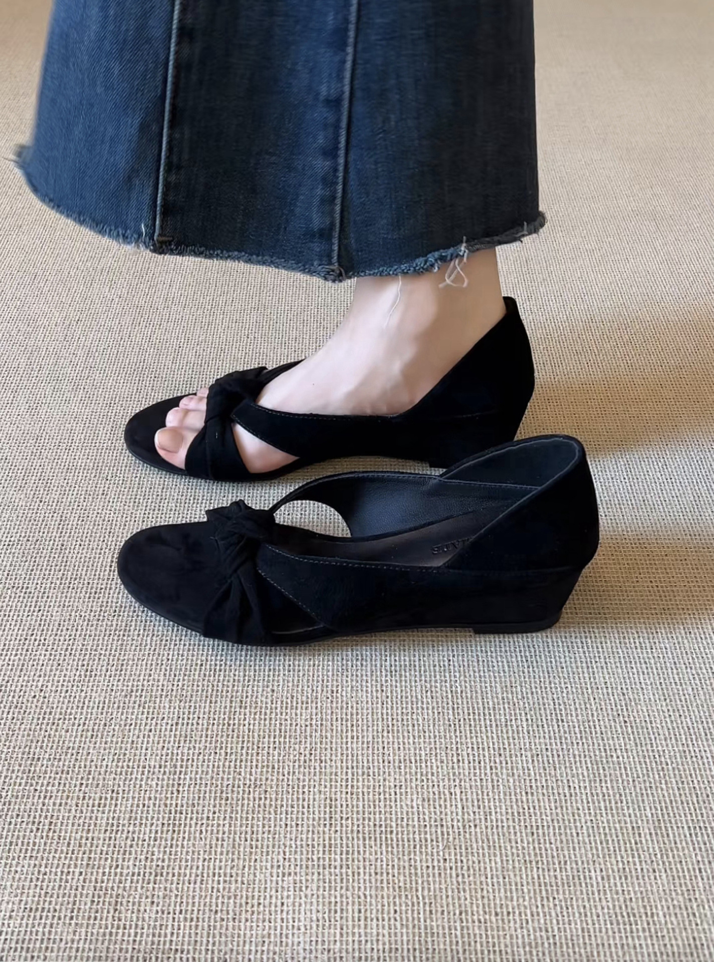 Sandal cao gót nữ hở mũi dây buộc chéo da lộn phong cách La Mã — màu nâu chi tiết 3